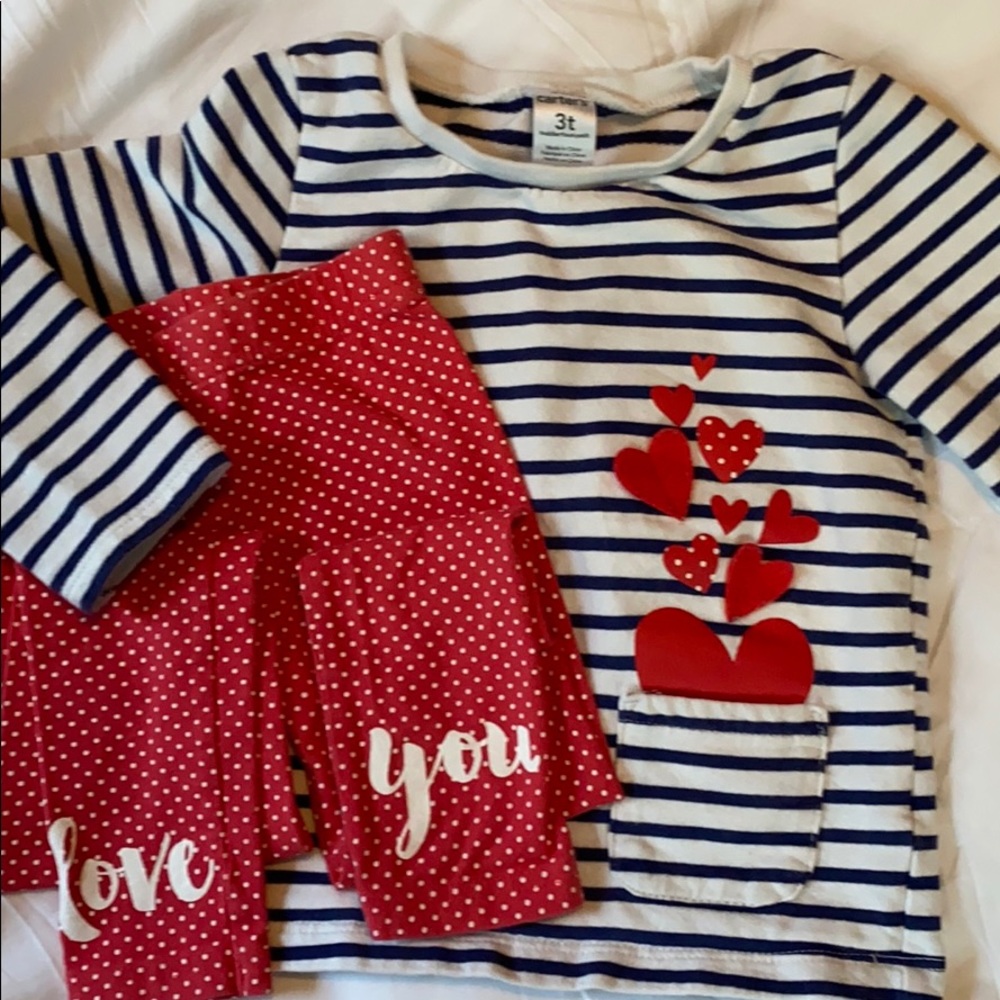 Carter cute stripes and hearts outfit 3t